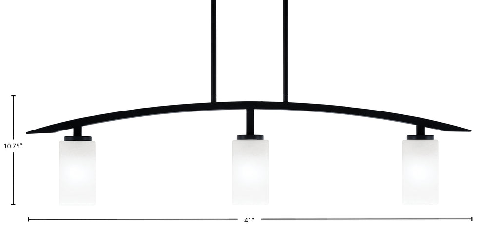 Kurve Three Light Island Pendant in Matte Black with Square White Marble Shade