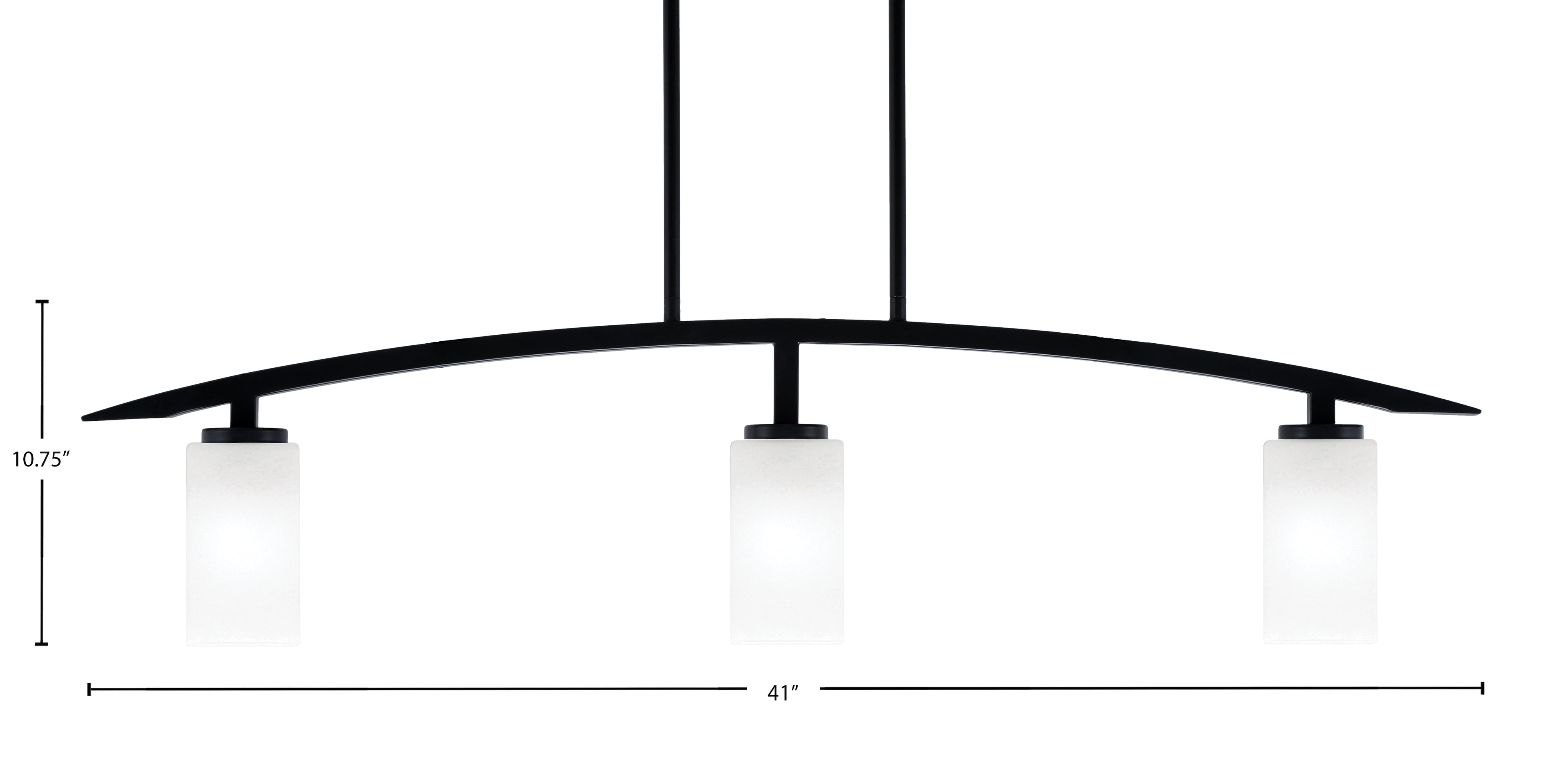 Kurve Three Light Island Pendant in Matte Black with Square White Marble Shade