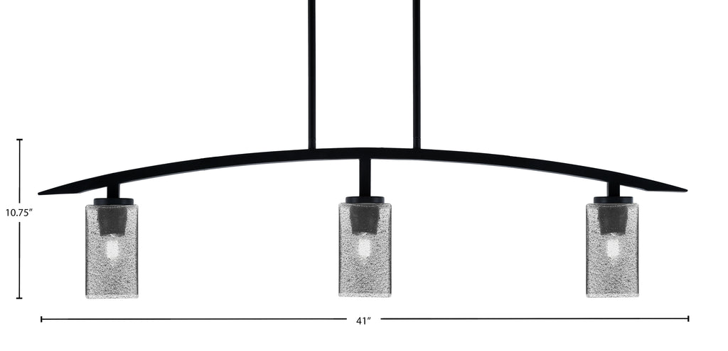 Kurve Three Light Island Pendant in Matte Black with Square Smoke Bubble Shade