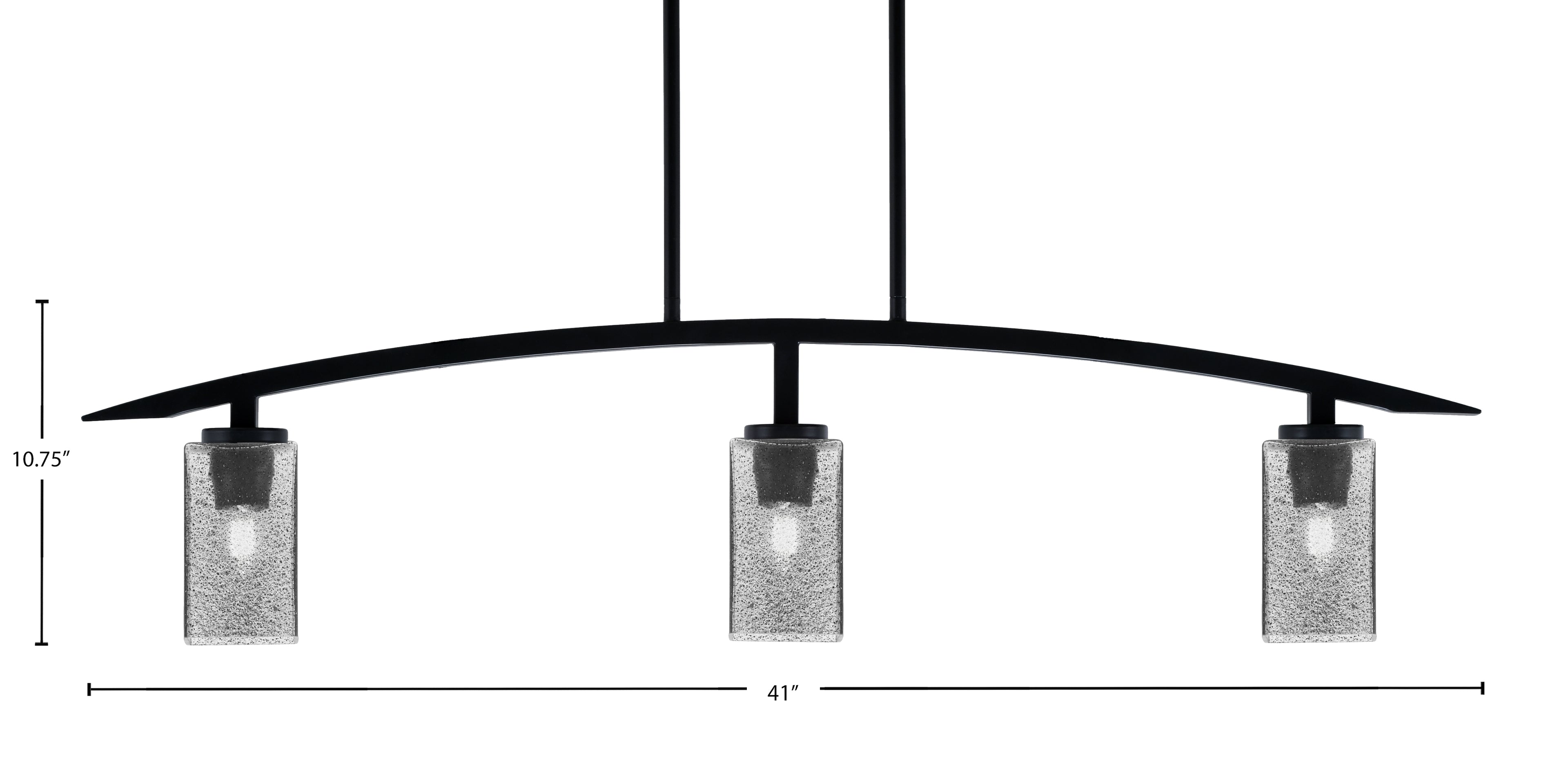 Kurve Three Light Island Pendant in Matte Black with Square Smoke Bubble Shade