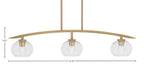 Kurve Three Light Island Pendant in New Age Brass with 7" Clear Bubble Shade