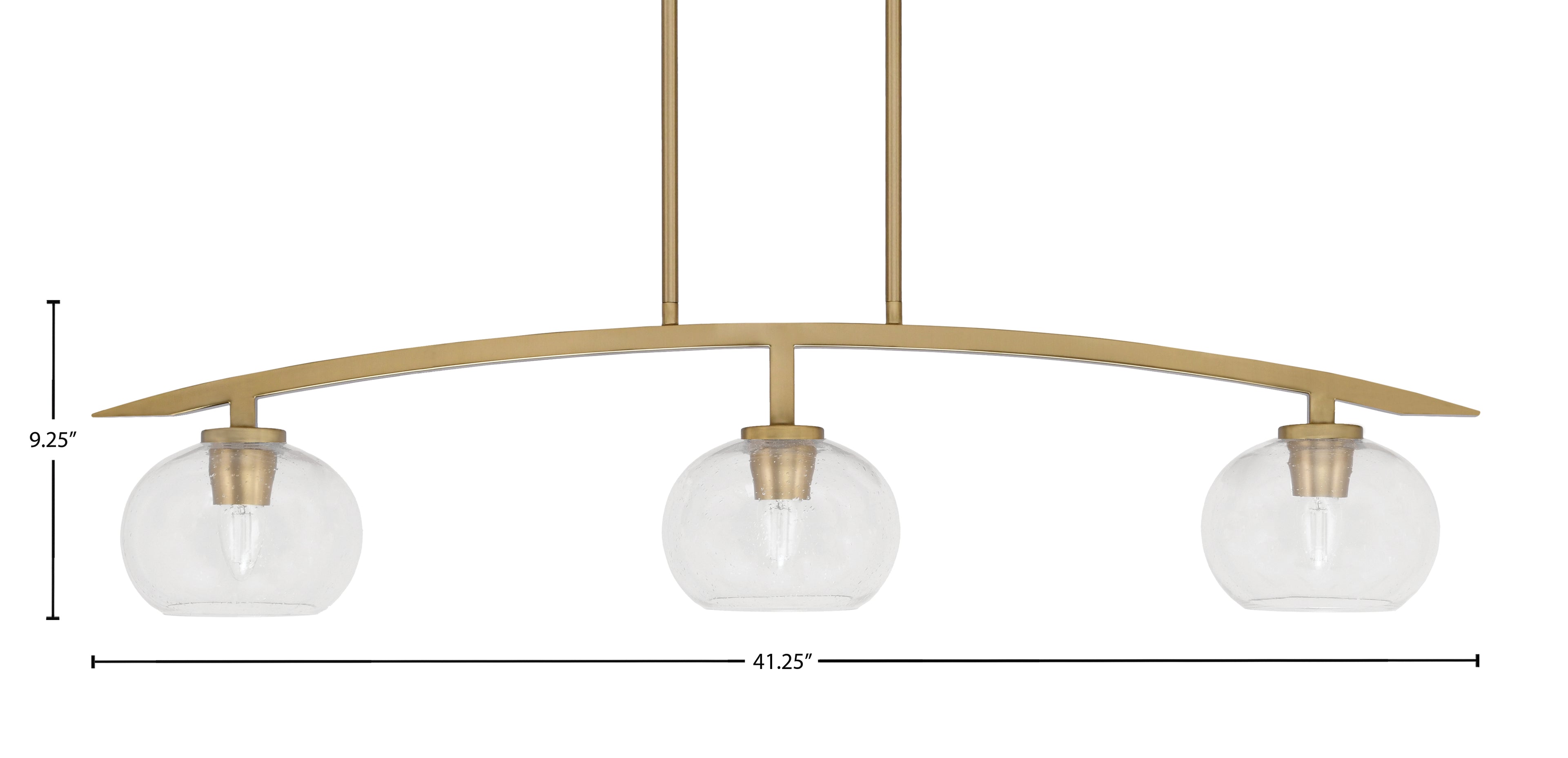 Kurve Three Light Island Pendant in New Age Brass with 7" Clear Bubble Shade