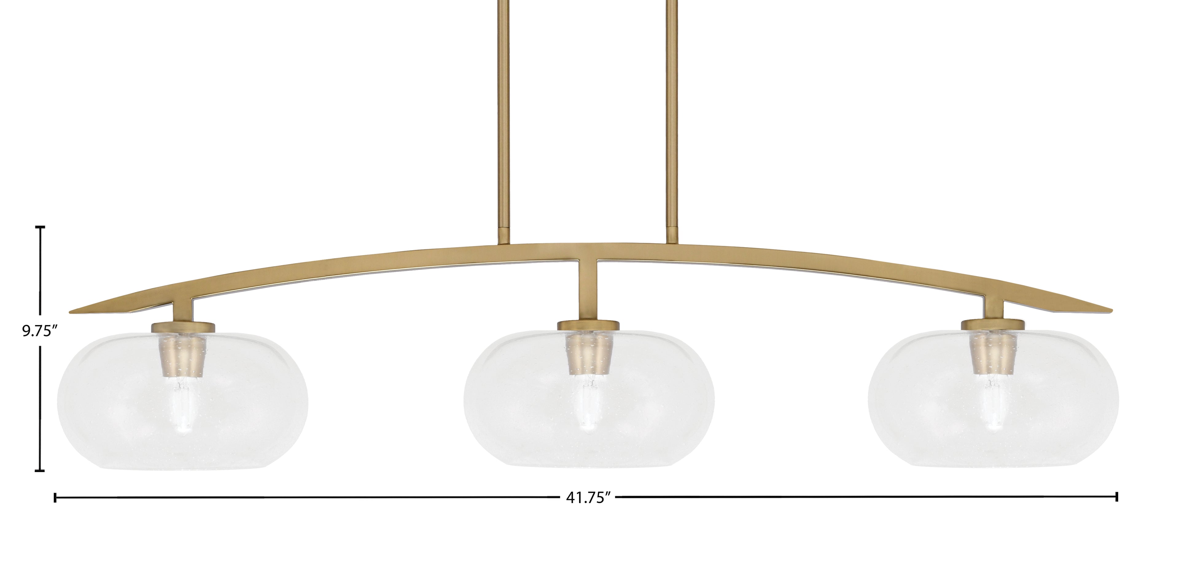 Kurve Three Light Island Pendant in New Age Brass with 10" Clear Bubble Shade