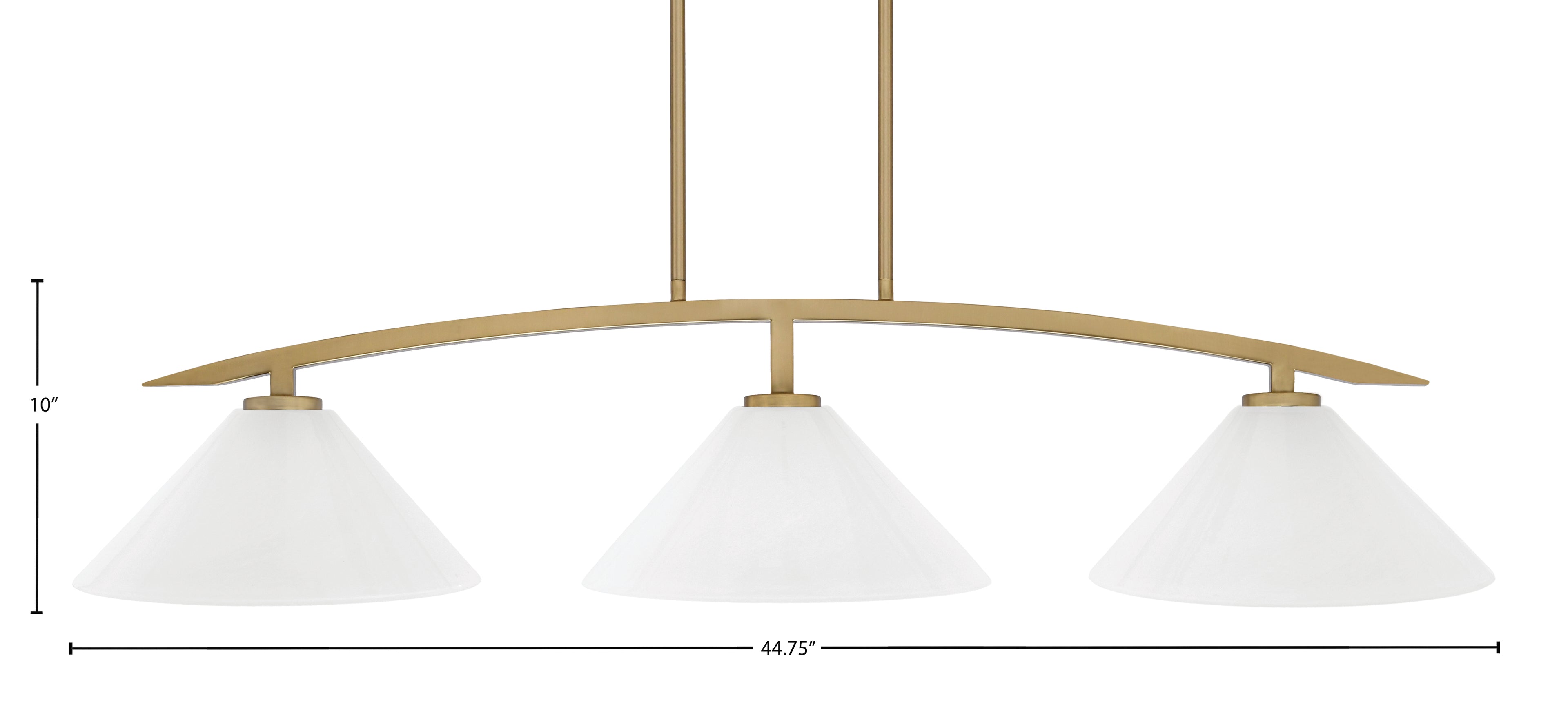 Kurve Three Light Island Pendant in New Age Brass with 12" White Marble Shade