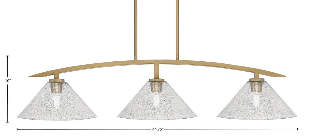 Kurve Three Light Island Pendant in New Age Brass with 12" Smoke Bubble Shade