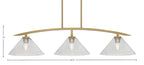 Kurve Three Light Island Pendant in New Age Brass with 12" Smoke Bubble Shade