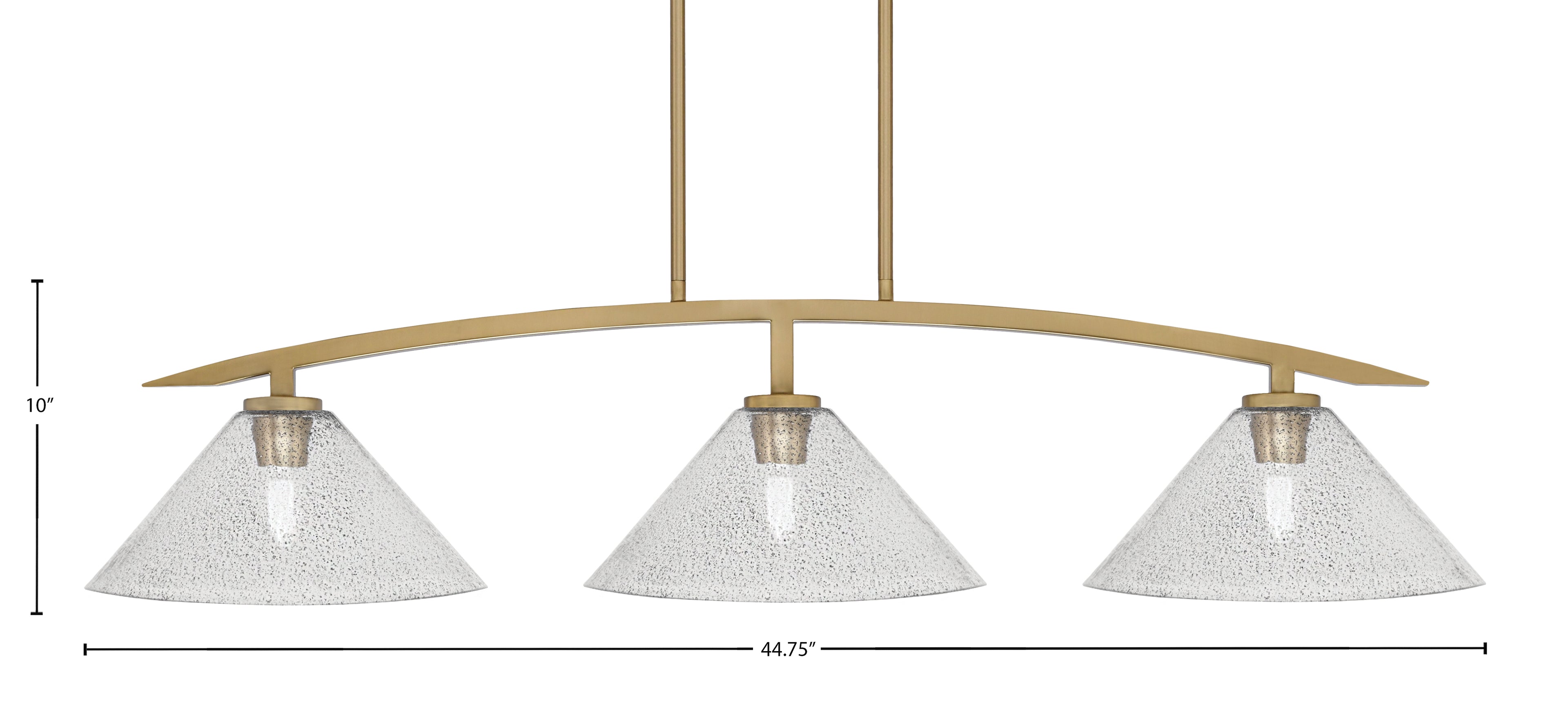 Kurve Three Light Island Pendant in New Age Brass with 12" Smoke Bubble Shade
