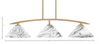 Kurve Three Light Island Pendant in New Age Brass with 12" Onyx Swirl Shade