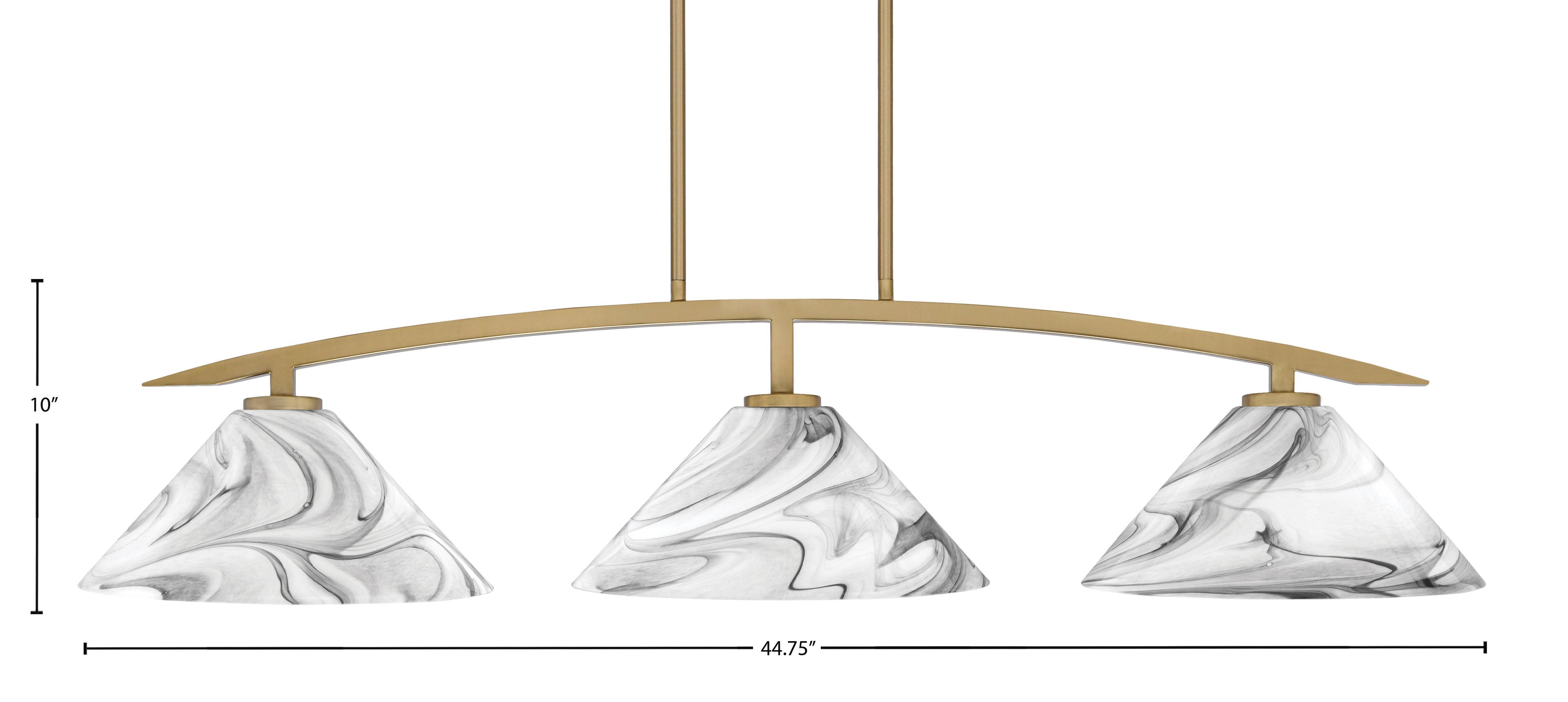 Kurve Three Light Island Pendant in New Age Brass with 12" Onyx Swirl Shade