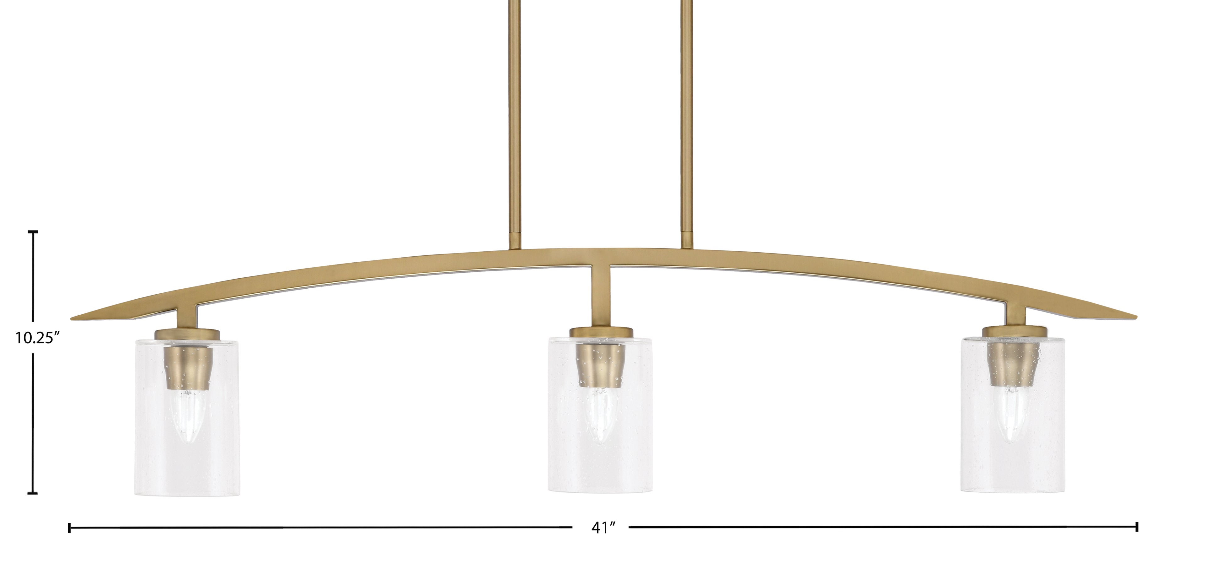 Kurve Three Light Island Pendant in New Age Brass with 4" Clear Bubble Shade