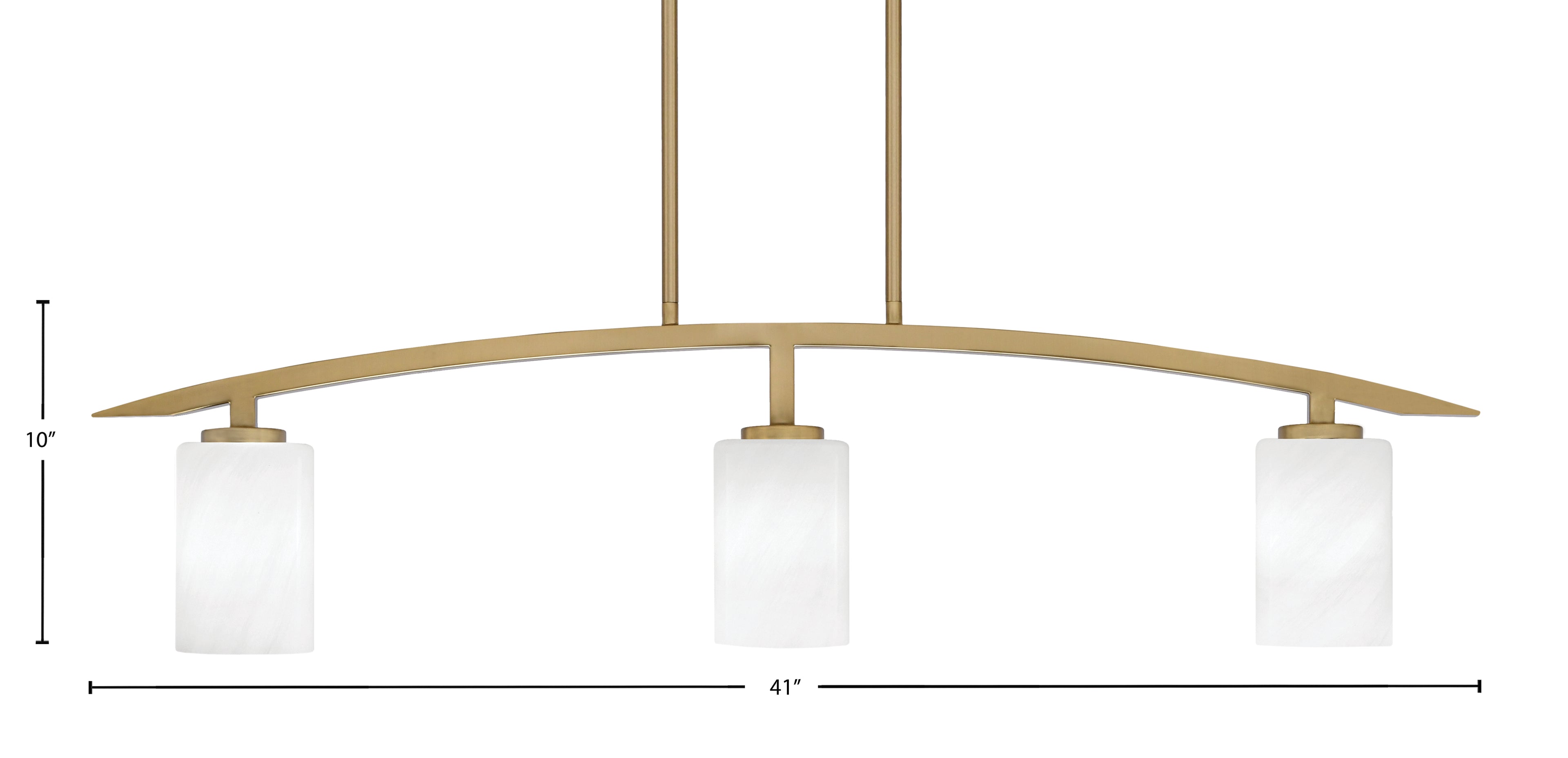 Kurve Three Light Island Pendant in New Age Brass with 4" White Marble Shade