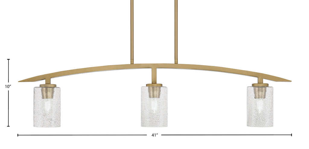 Kurve Three Light Island Pendant in New Age Brass with 4" Smoke Bubble Shade