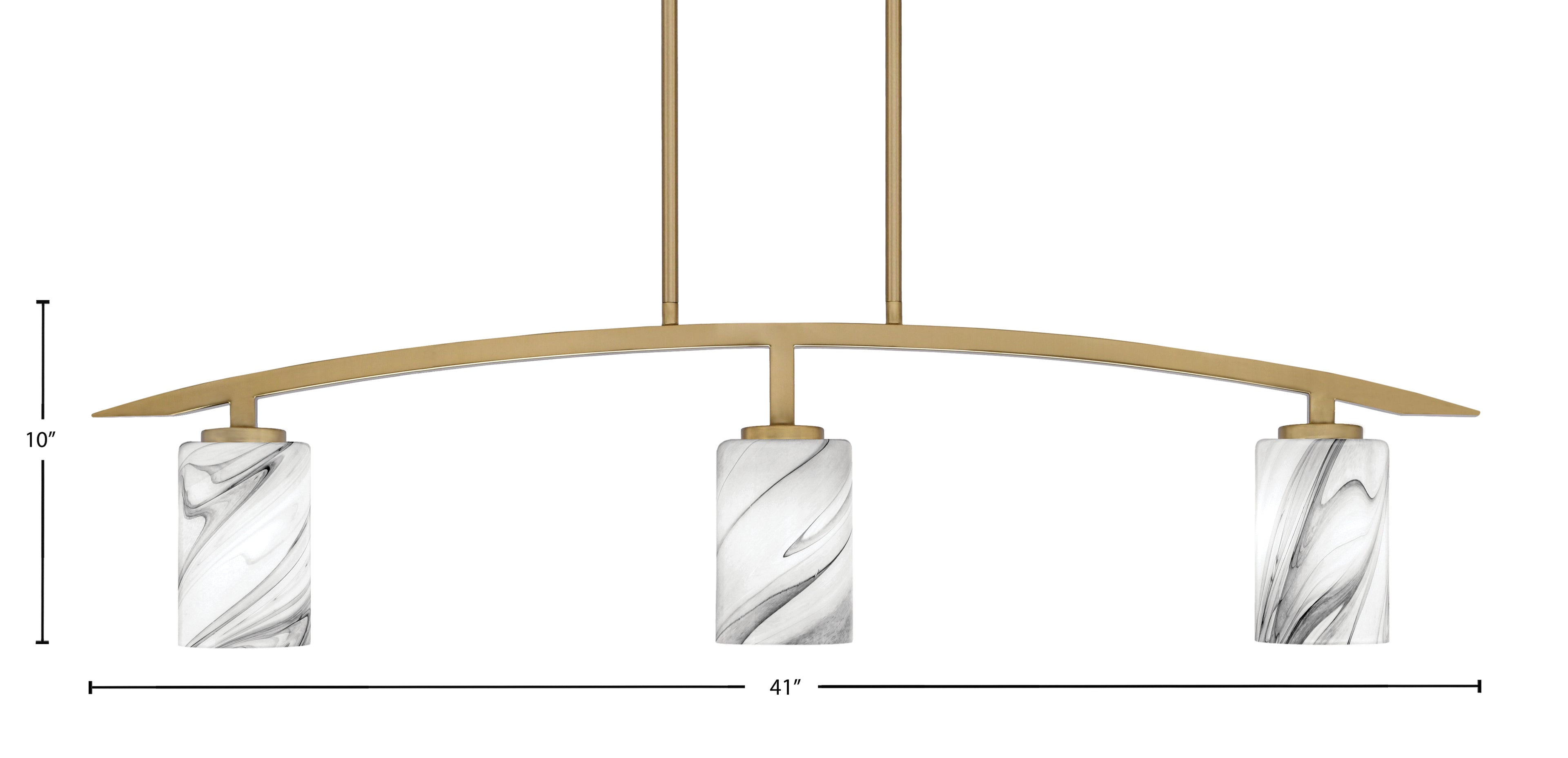 Kurve Three Light Island Pendant in New Age Brass with 4" Onyx Swirl Shade