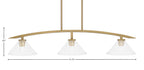 Kurve Three Light Island Pendant in New Age Brass with 10" Clear Bubble Shade