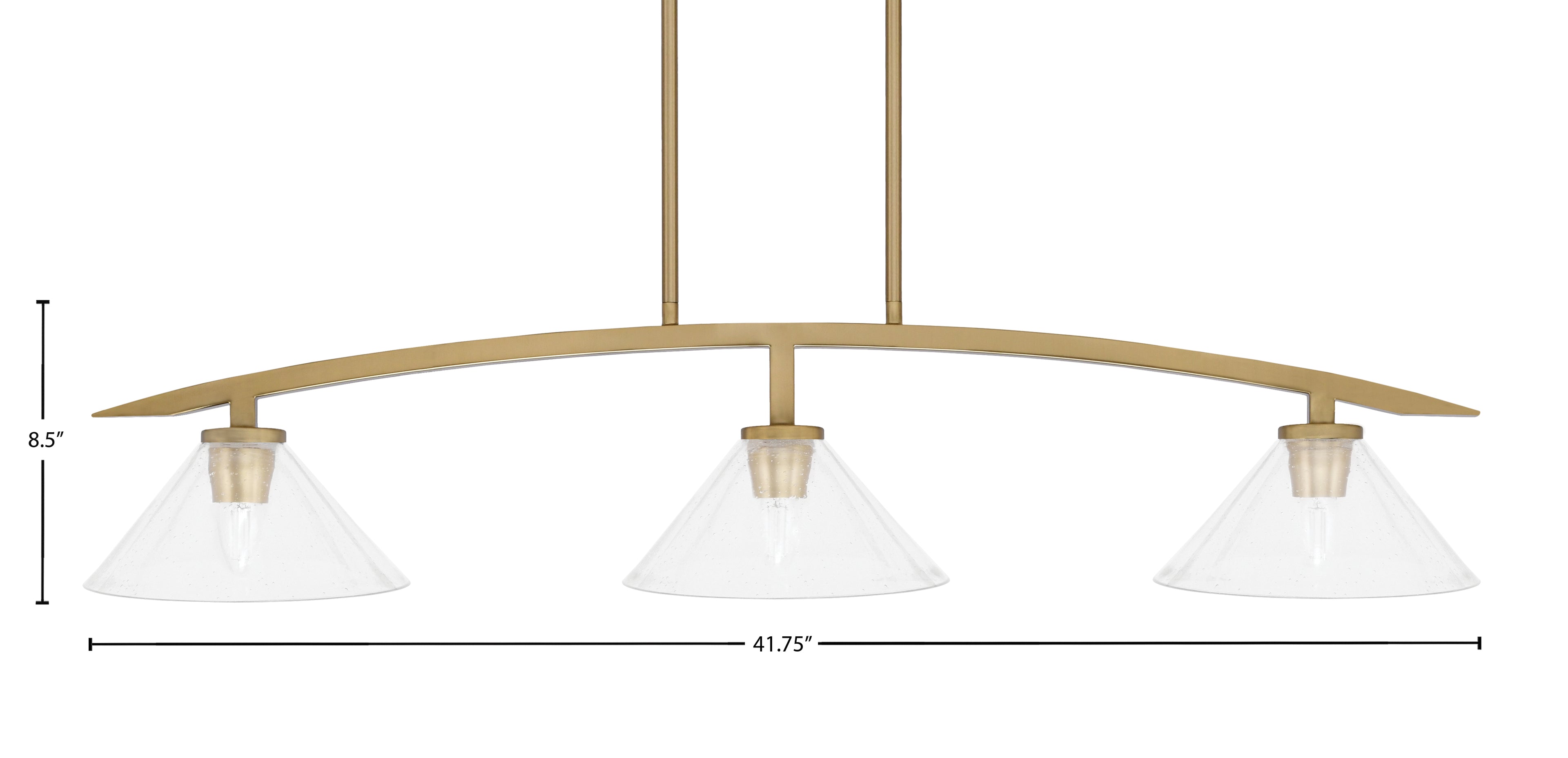 Kurve Three Light Island Pendant in New Age Brass with 10" Clear Bubble Shade