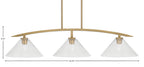 Kurve Three Light Island Pendant in New Age Brass with 12" Clear Bubble Shade