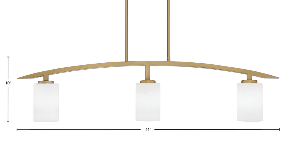 Kurve Three Light Island Pendant in New Age Brass with 4" White Muslin Shade