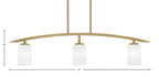 Kurve Three Light Island Pendant in New Age Brass with 4" White Muslin Shade