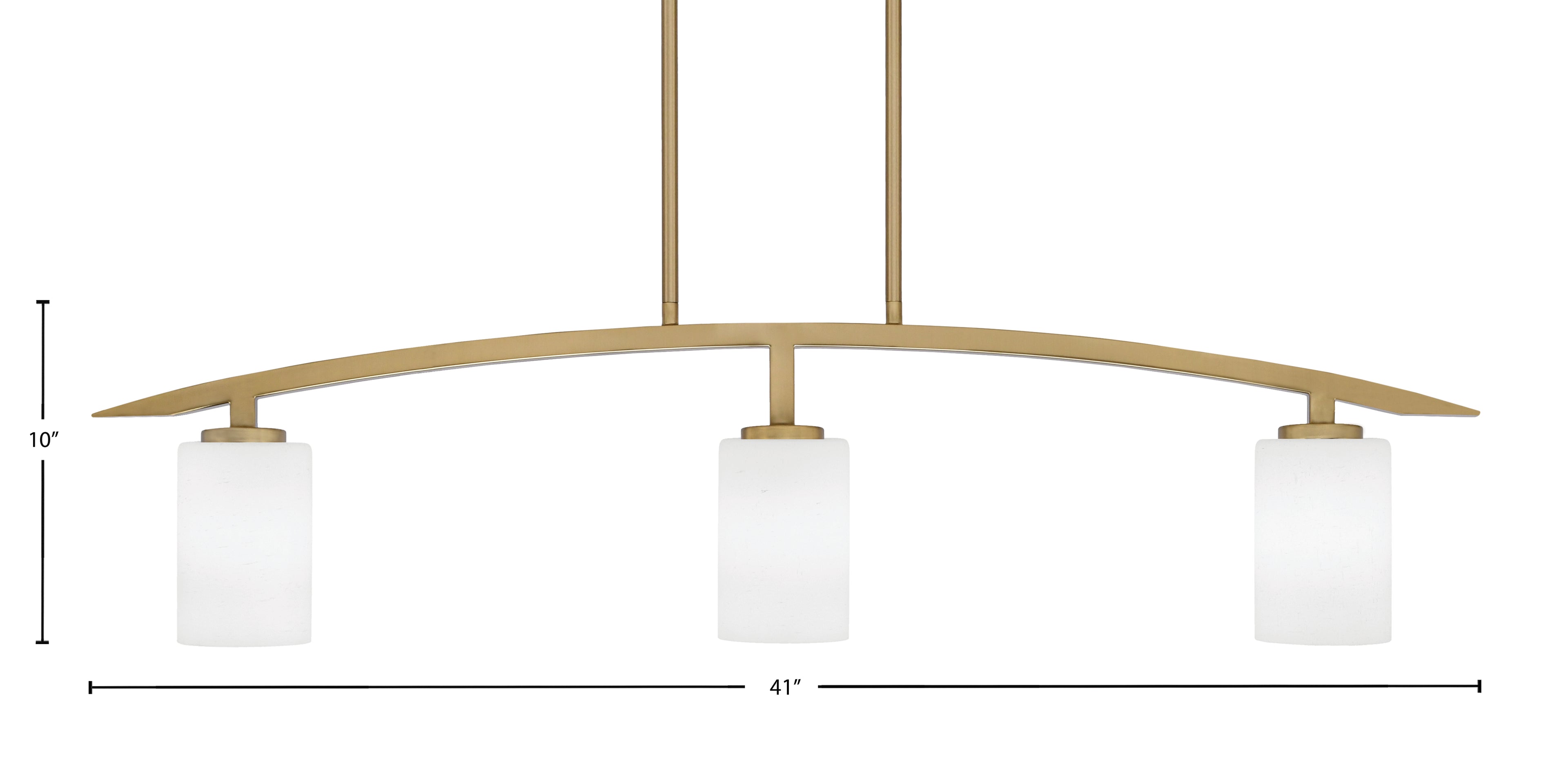 Kurve Three Light Island Pendant in New Age Brass with 4" White Muslin Shade