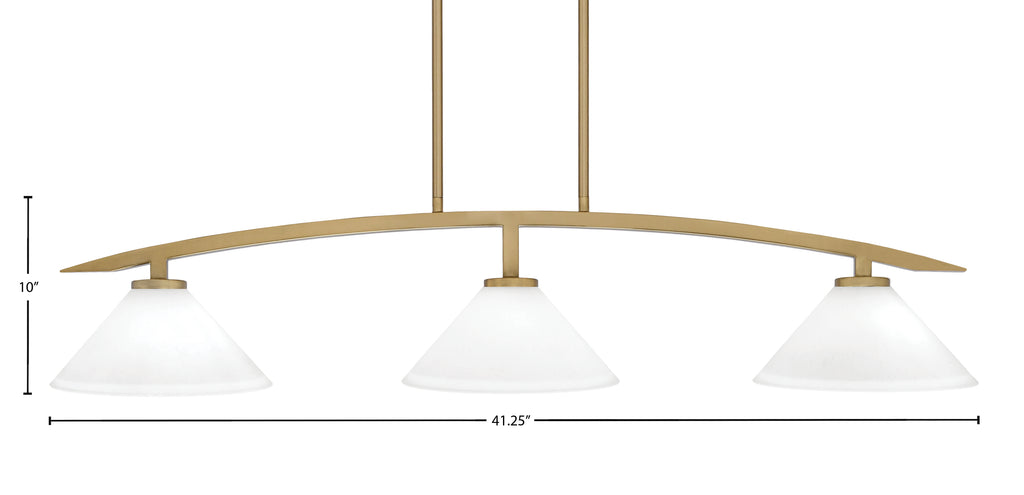 Kurve Three Light Island Pendant in New Age Brass with 10" White Muslin Shade