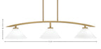 Kurve Three Light Island Pendant in New Age Brass with 10" White Muslin Shade