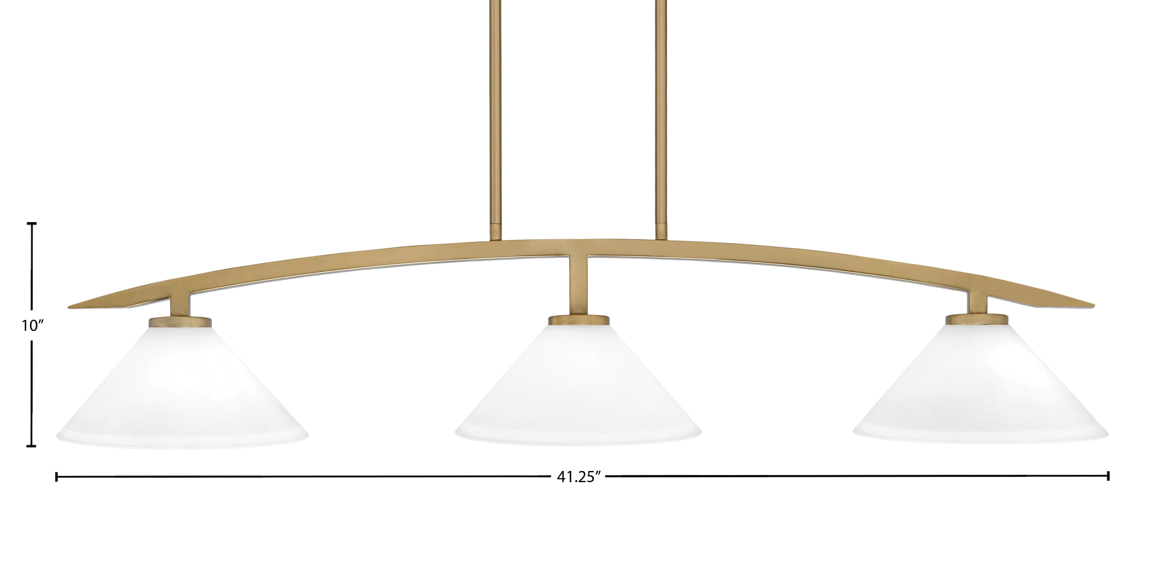 Kurve Three Light Island Pendant in New Age Brass with 10" White Muslin Shade