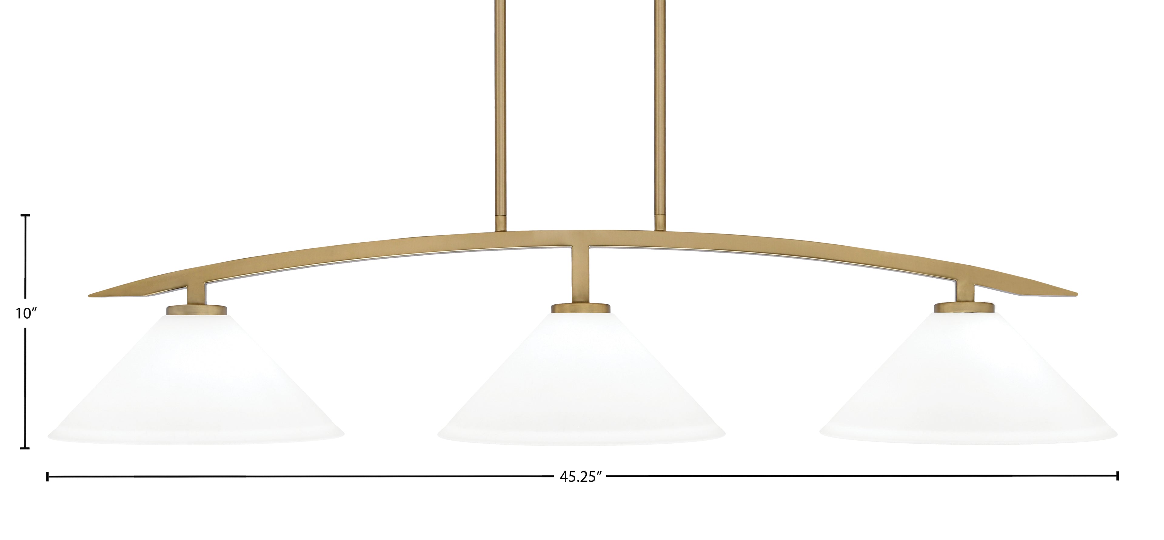 Kurve Three Light Island Pendant in New Age Brass with 12" White Muslin Shade