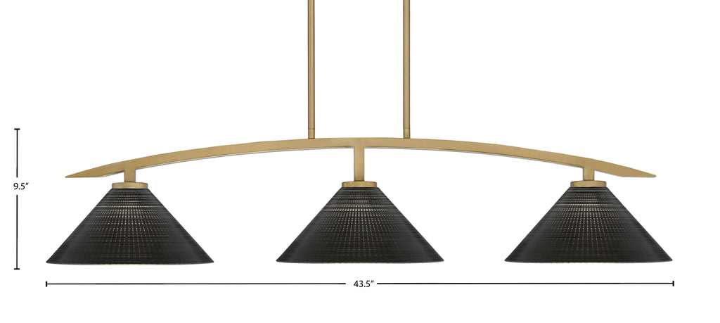 Kurve Three Light Island Pendant in New Age Brass with 12" Black Matrix Shade
