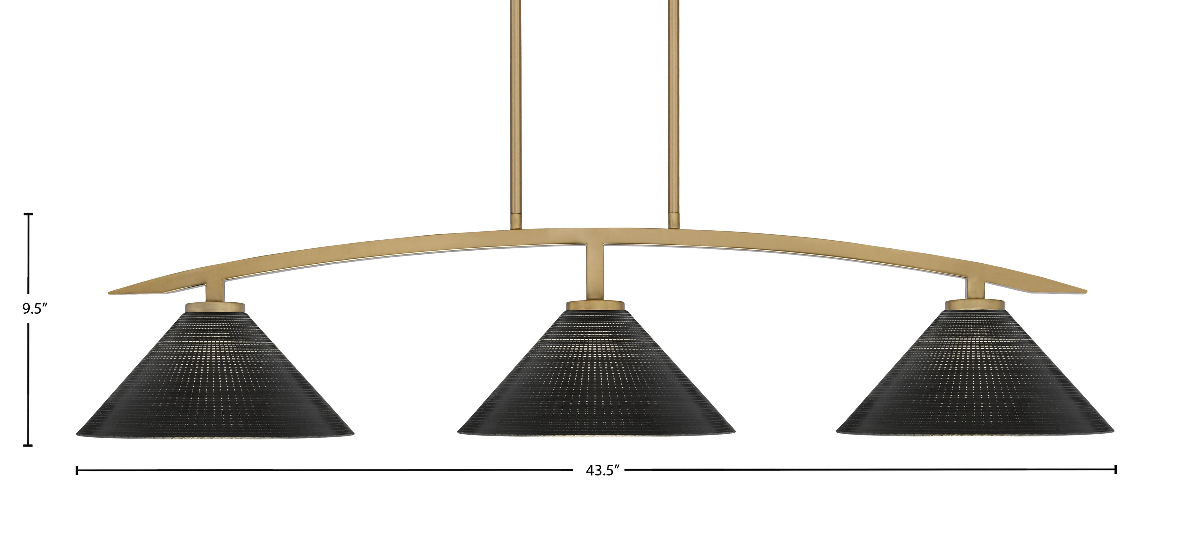 Kurve Three Light Island Pendant in New Age Brass with 12" Black Matrix Shade
