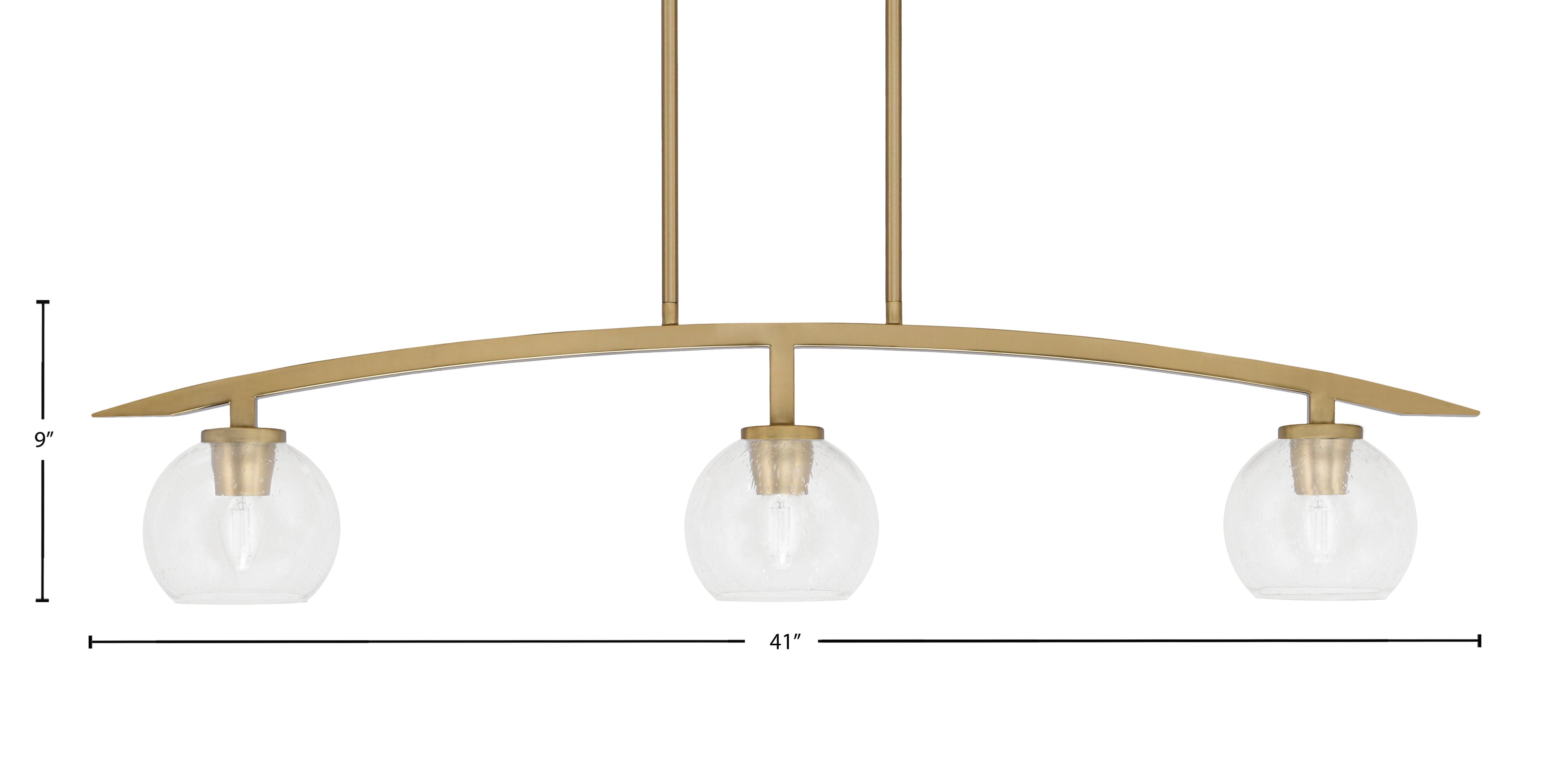 Kurve Three Light Island Pendant in New Age Brass with 5.75" Clear Bubble Shade