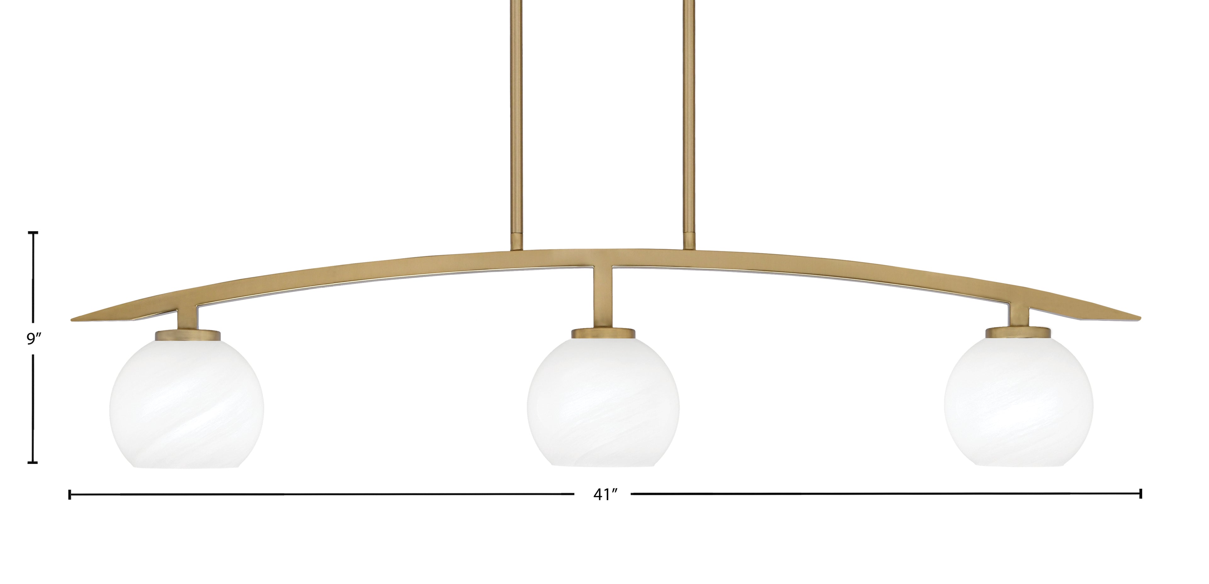 Kurve Three Light Island Pendant in New Age Brass with 5.75" White Marble Shade