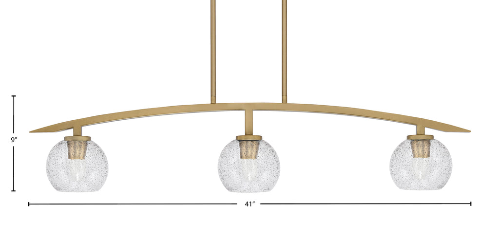Kurve Three Light Island Pendant in New Age Brass with 5.75" Smoke Bubble Shade