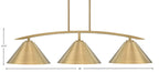 Kurve Three Light Island Pendant in New Age Brass with 14" New Age Brass Cone Metal Shades Shade