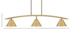 Kurve Three Light Island Pendant in New Age Brass with 7" New Age Brass Cone Metal Shades Shade