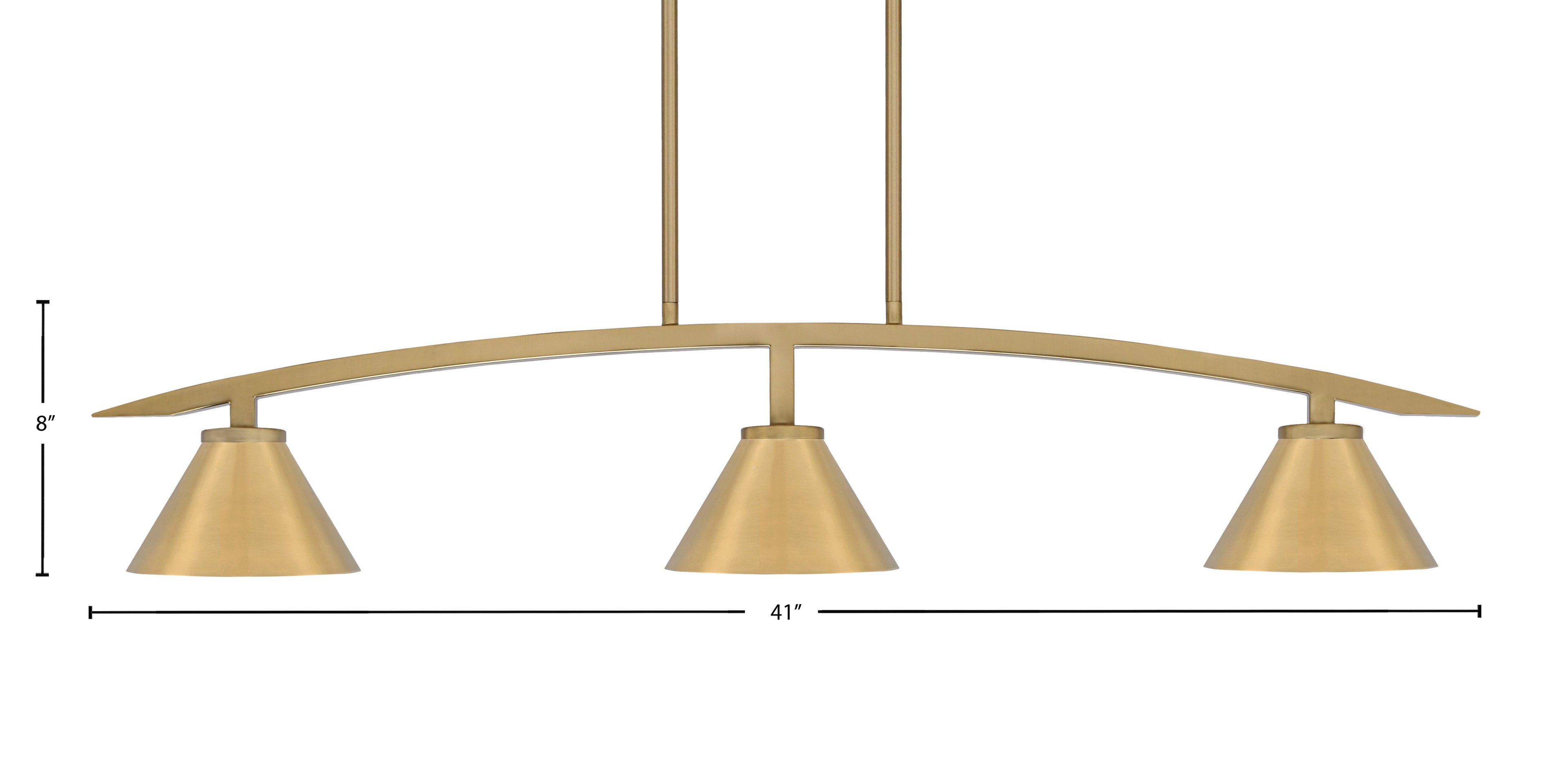 Kurve Three Light Island Pendant in New Age Brass with 7" New Age Brass Cone Metal Shades Shade