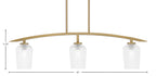 Kurve Three Light Island Pendant in New Age Brass with 5" Clear Textured Shade