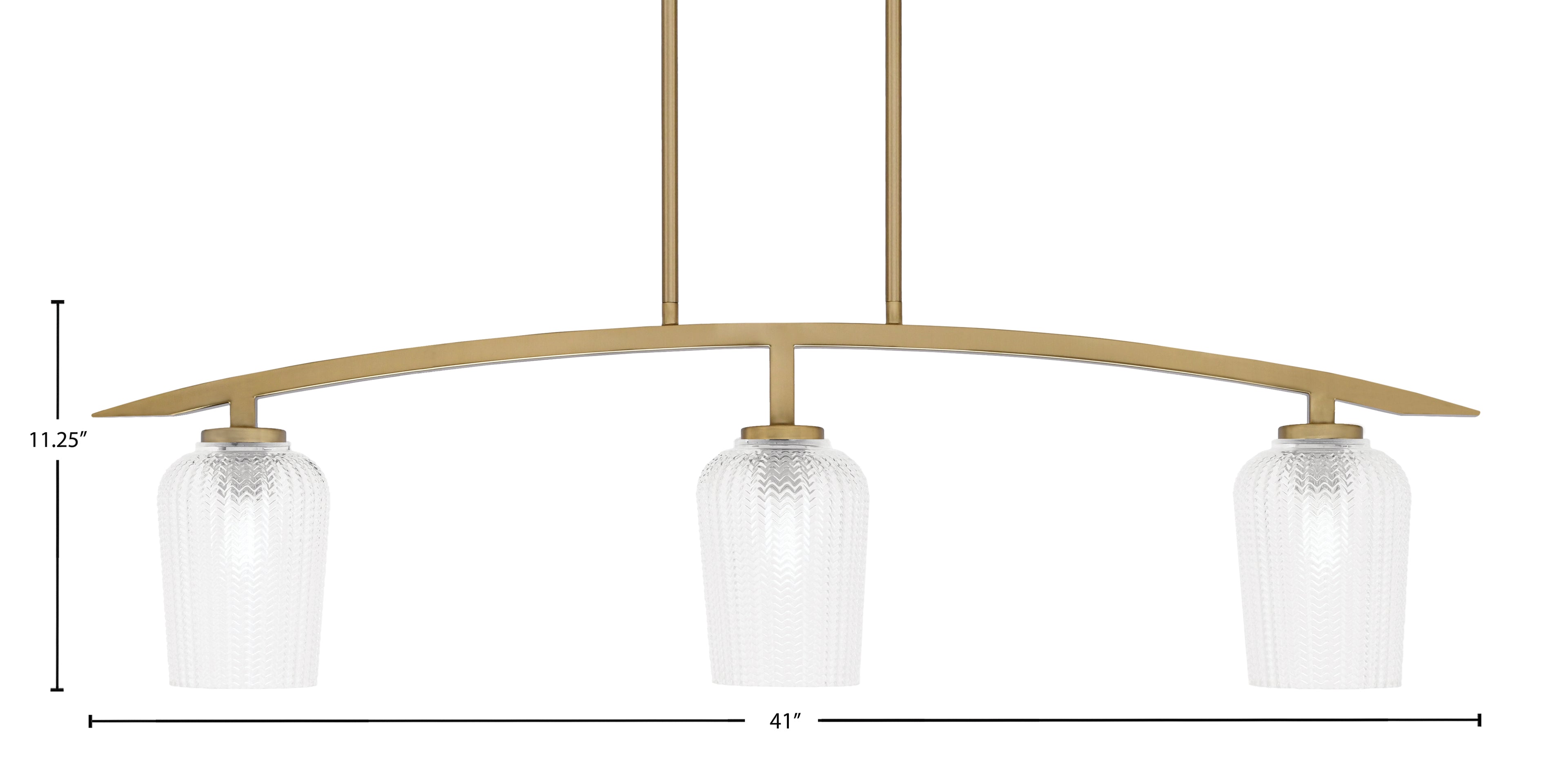 Kurve Three Light Island Pendant in New Age Brass with 5" Clear Textured Shade