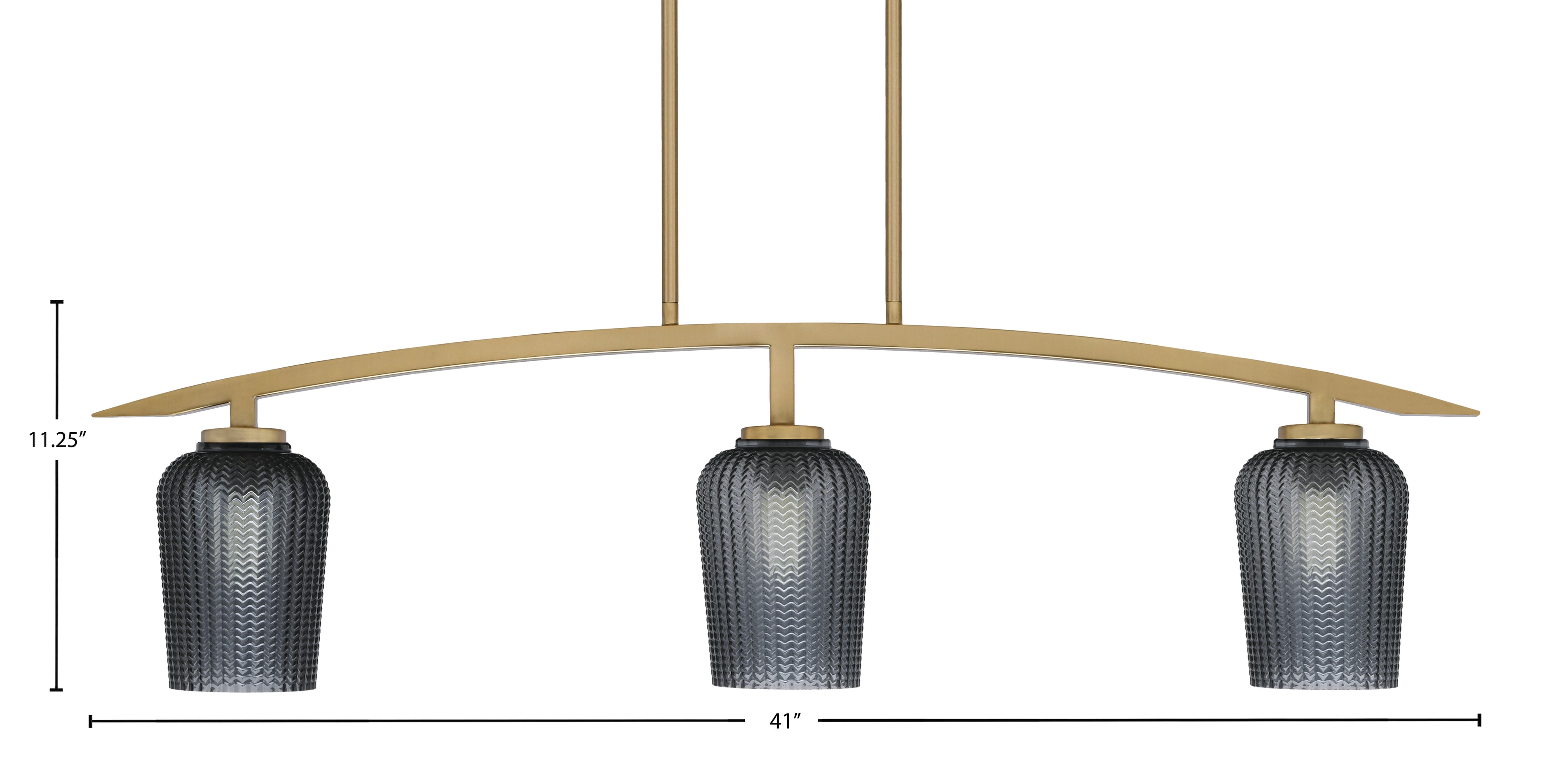 Kurve Three Light Island Pendant in New Age Brass with 5" Smoke Textured Shade