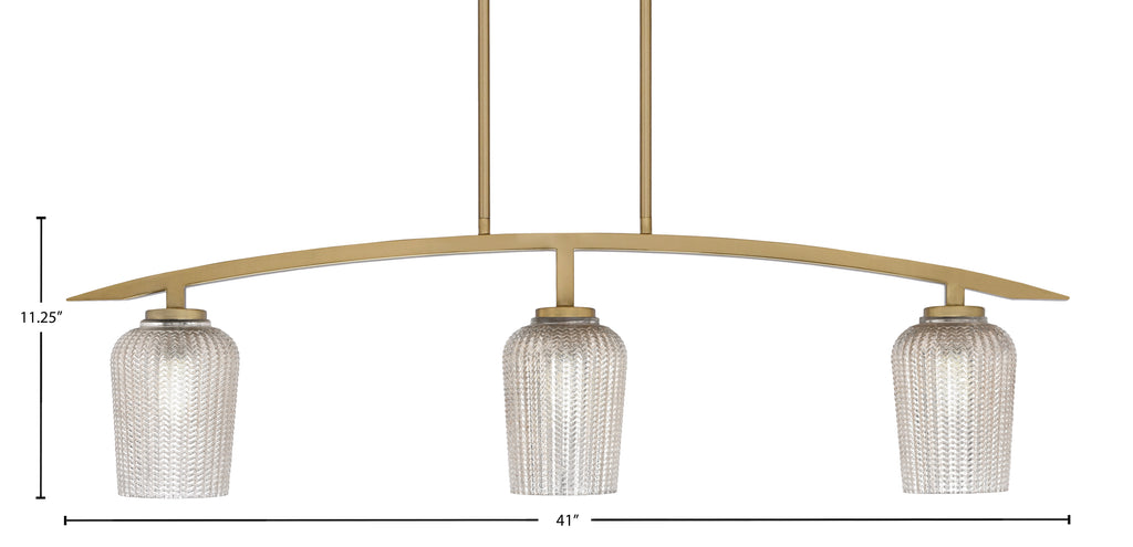 Kurve Three Light Island Pendant in New Age Brass with 5" Silver Textured Shade