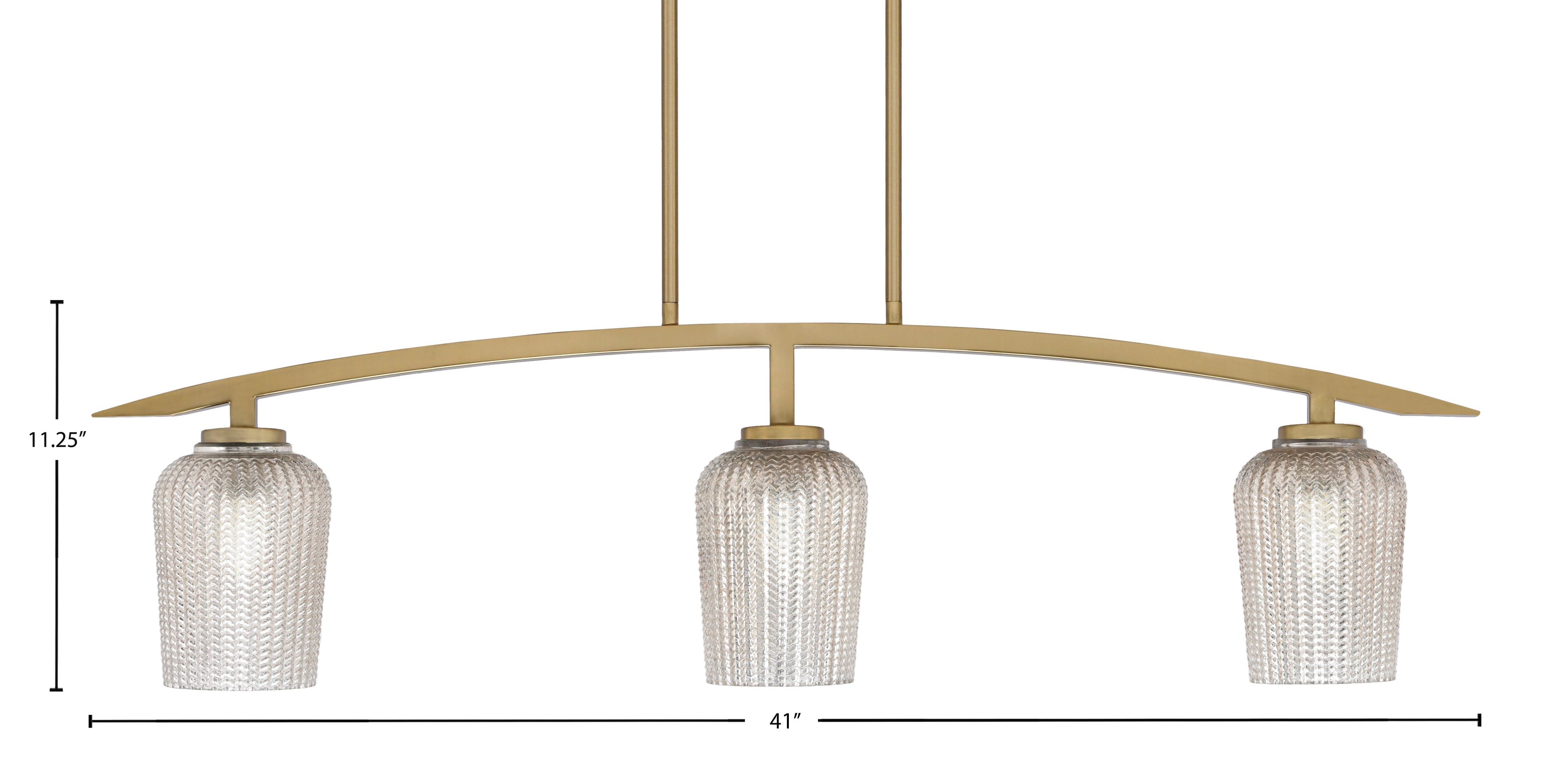 Kurve Three Light Island Pendant in New Age Brass with 5" Silver Textured Shade