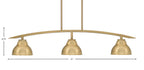 Kurve Three Light Island Pendant in New Age Brass with 7" New Age Brass Double Bubble Metal Shade Shade