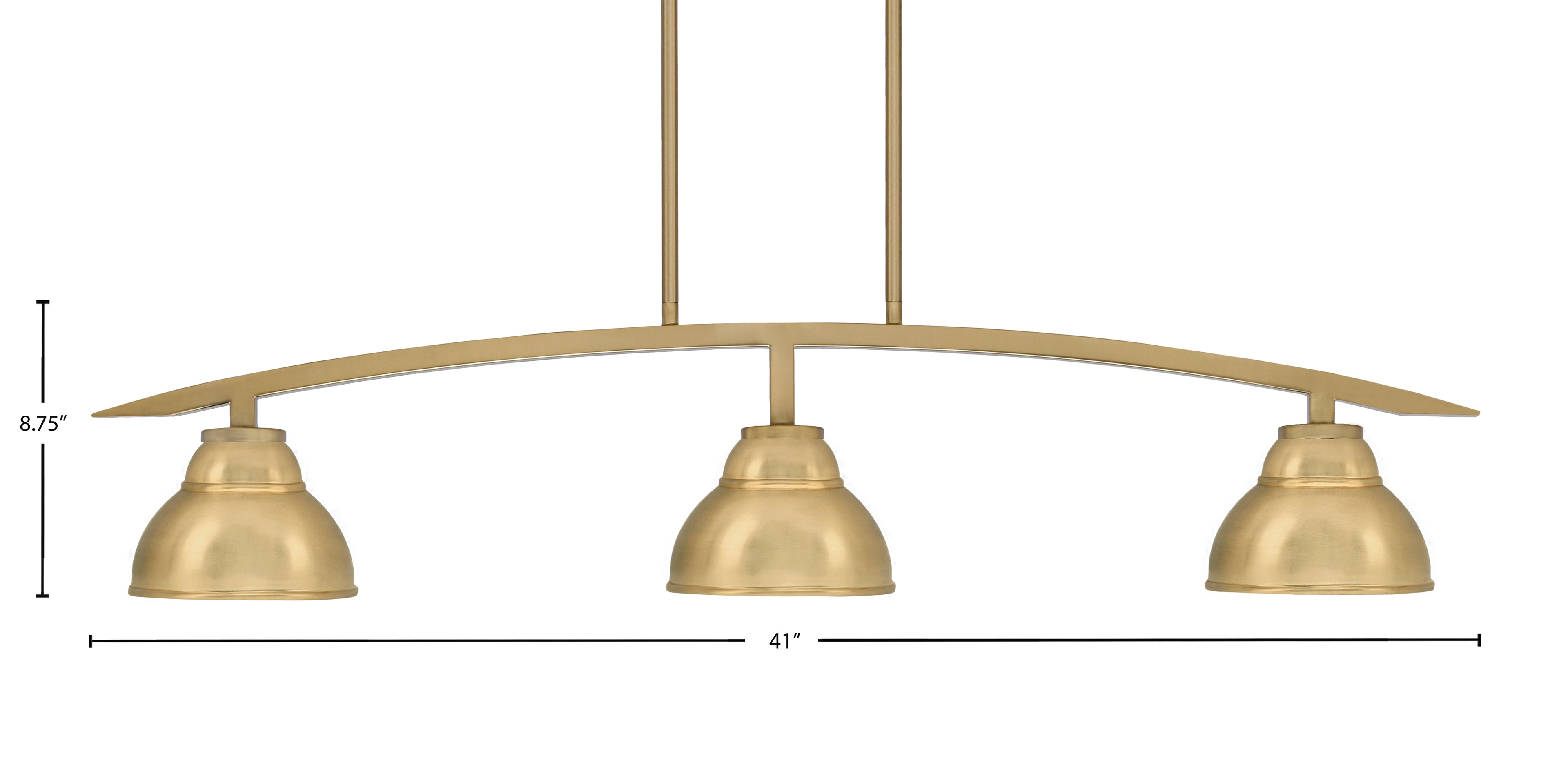 Kurve Three Light Island Pendant in New Age Brass with 7" New Age Brass Double Bubble Metal Shade Shade