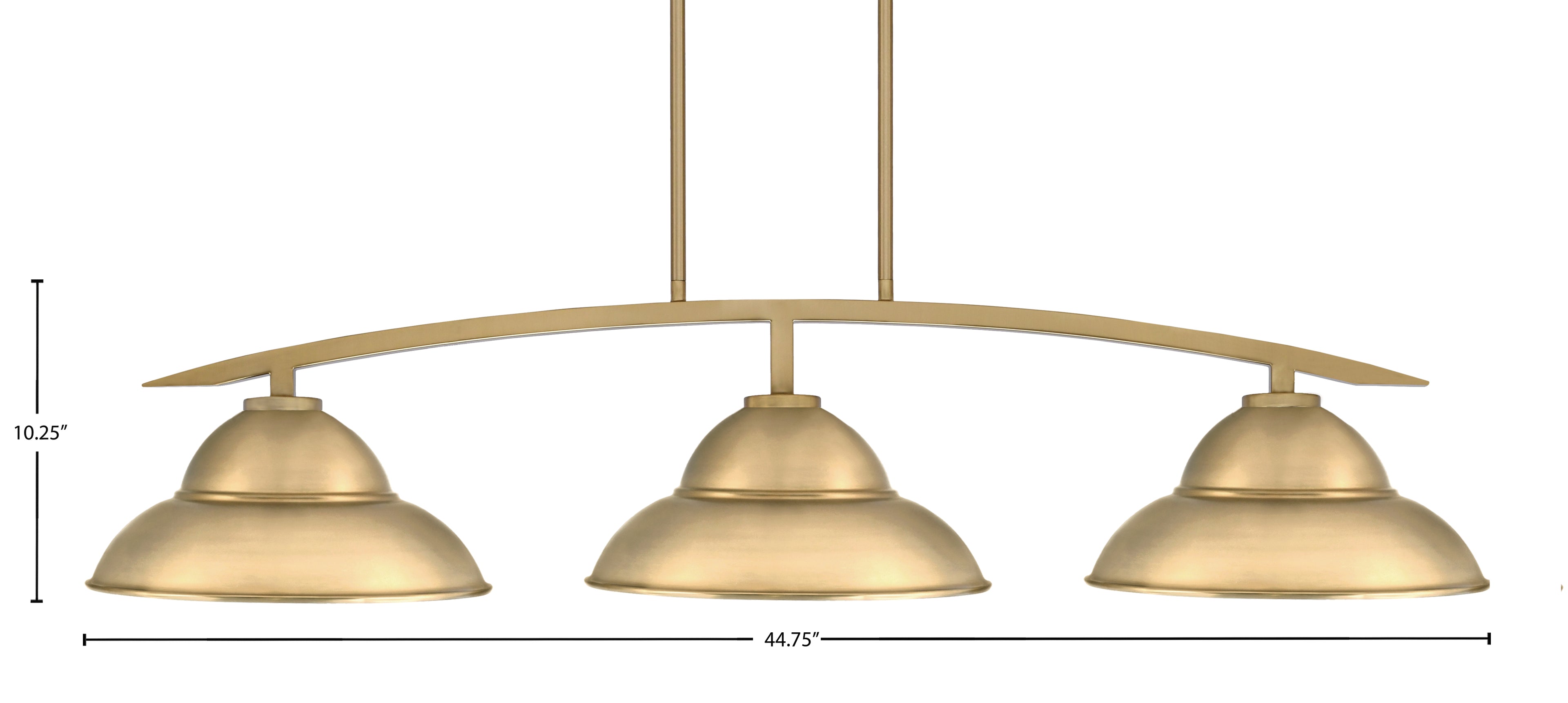 Kurve Three Light Island Pendant in New Age Brass with 13" New Age Brass Double Bubble Metal Shad Shade
