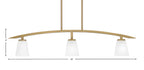 Kurve Three Light Island Pendant in New Age Brass with 4.5" White Muslin Shade