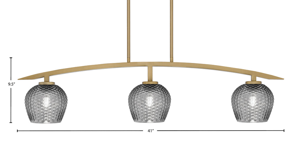 Kurve Three Light Island Pendant in New Age Brass with 6" Smoke Textured Shade