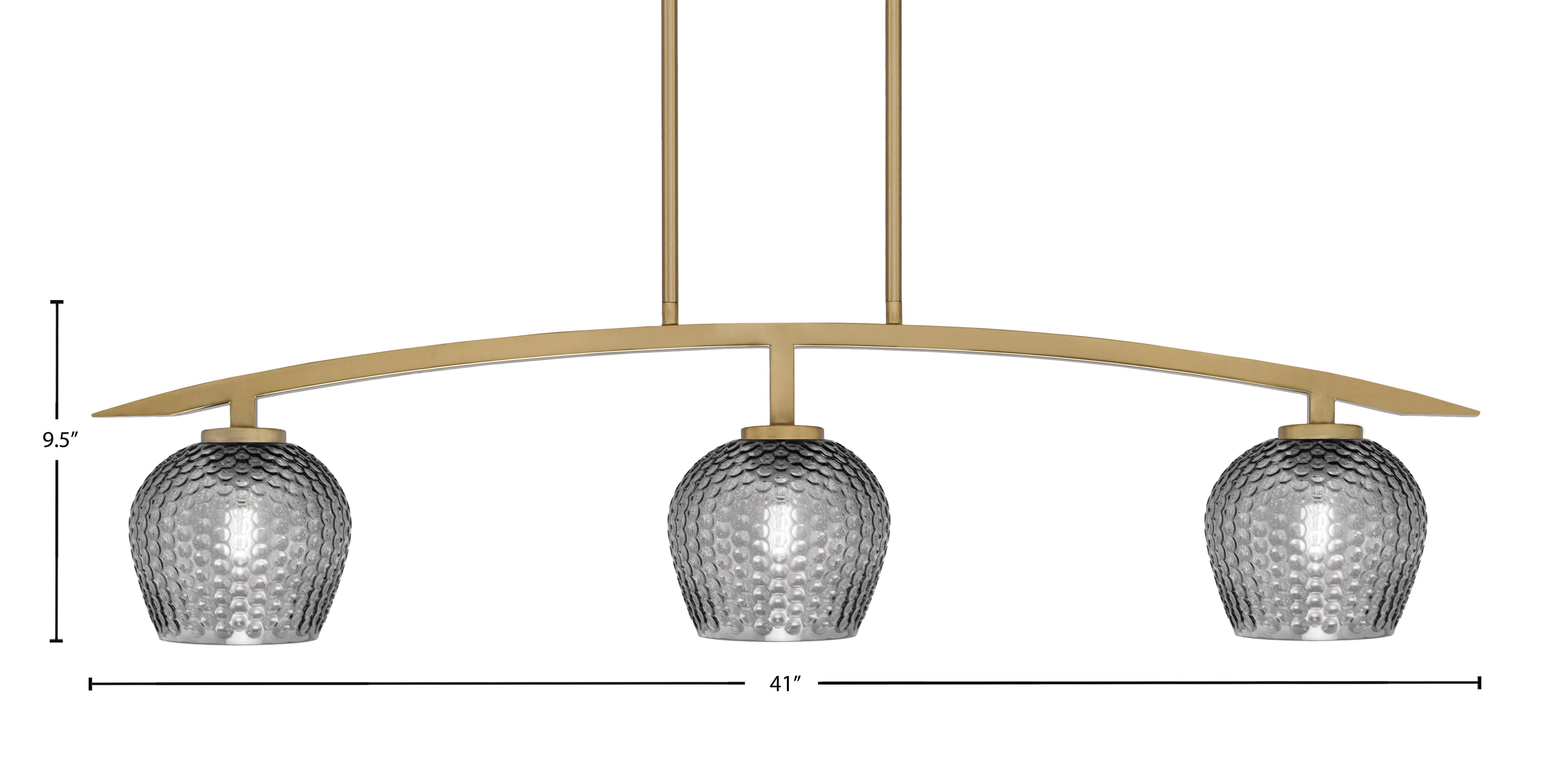 Kurve Three Light Island Pendant in New Age Brass with 6" Smoke Textured Shade