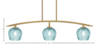 Kurve Three Light Island Pendant in New Age Brass with 6" Turquoise Textured Shade