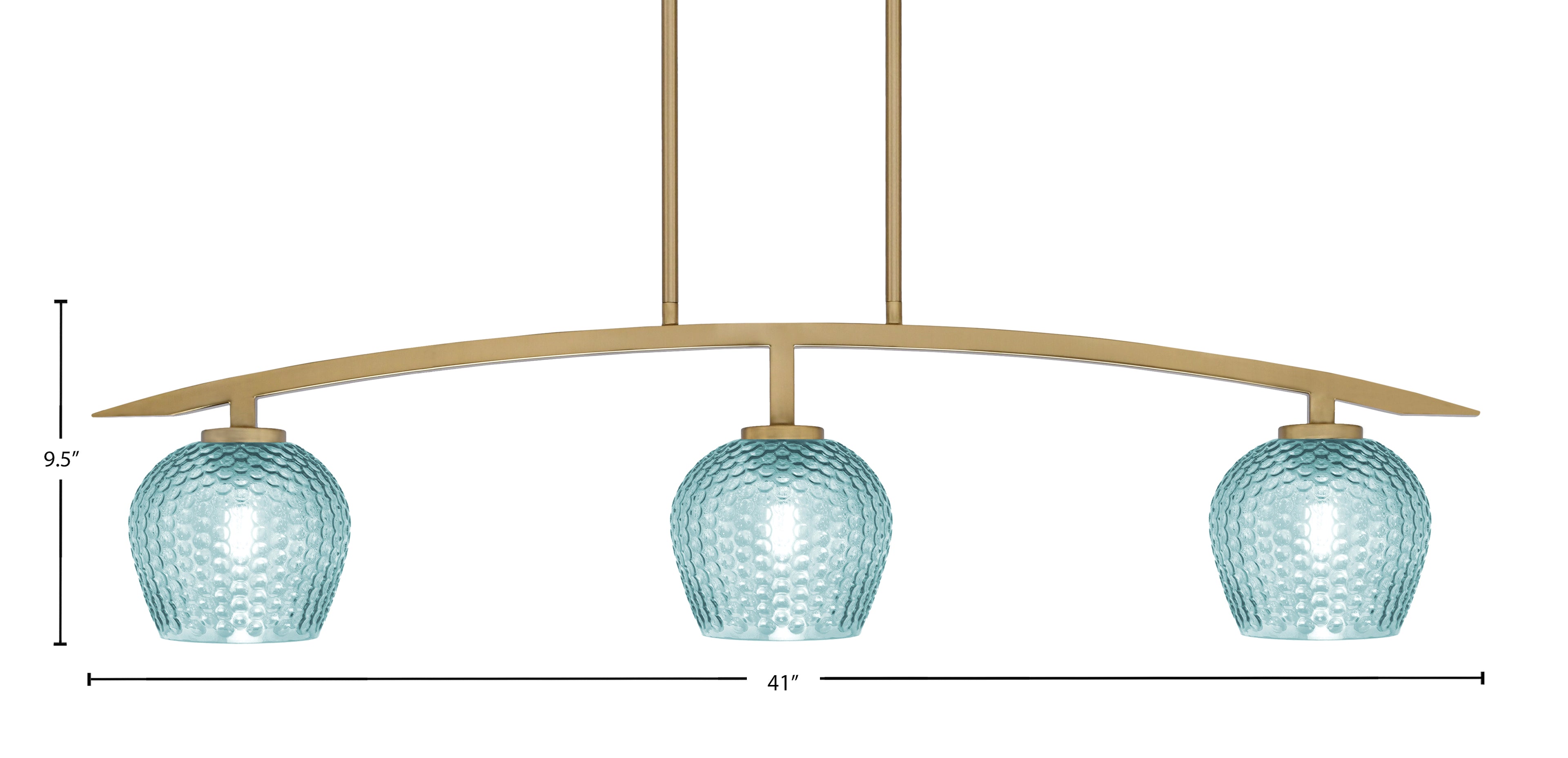Kurve Three Light Island Pendant in New Age Brass with 6" Turquoise Textured Shade