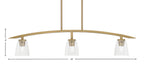 Kurve Three Light Island Pendant in New Age Brass with 4.5" Clear Bubble Shade