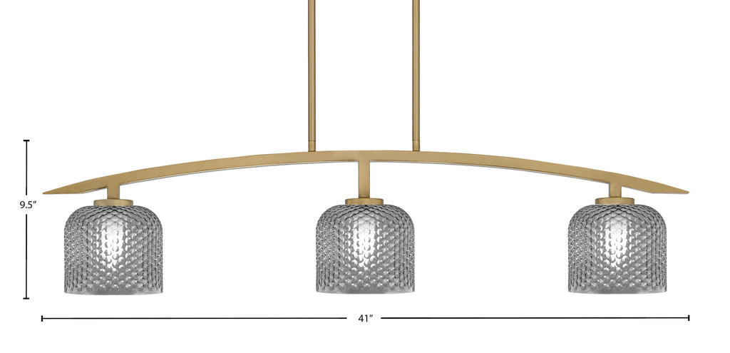 Kurve Three Light Island Pendant in New Age Brass with 6" Smoke Textured Shade